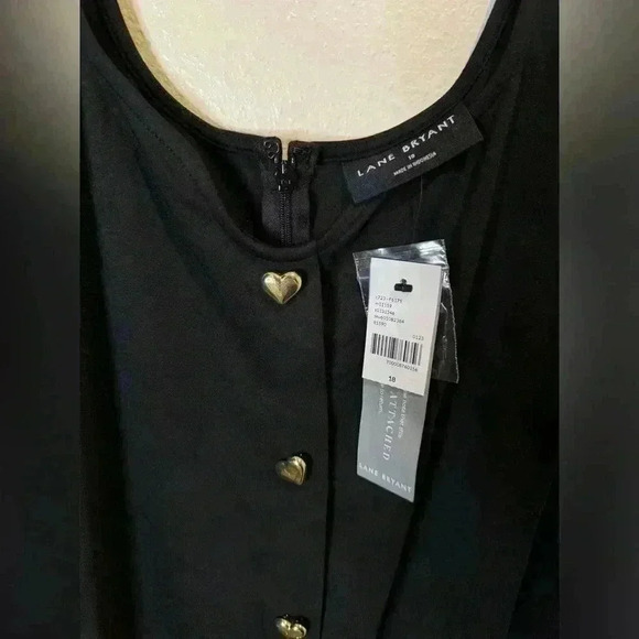 Lane Bryant Sweetheart-Neck Heart Button-Front Bodycon Black Long Sleeves - Picture 4 of 9